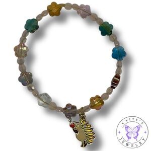 Handmade Gold Elastic Bracelet with Gemstone Flower Beads
